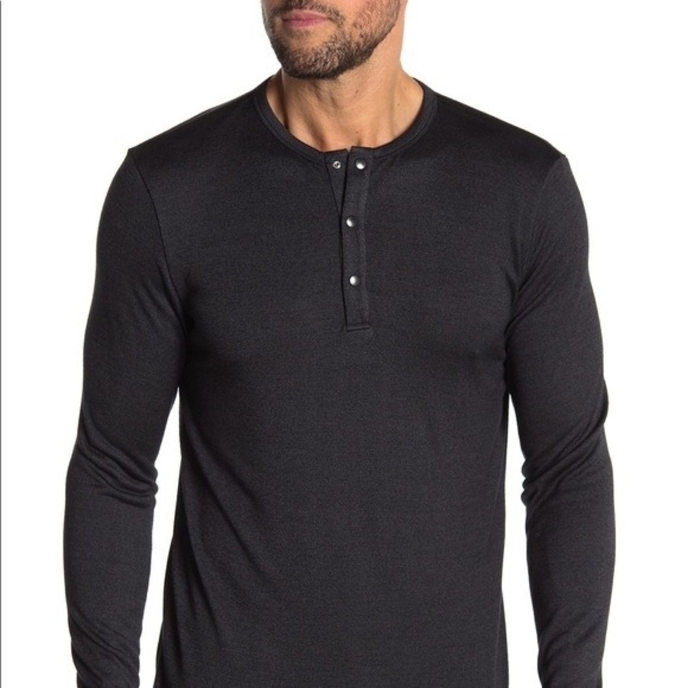 NWOT M Theory Men's Activate Wool Blend Snap Henley Base Layer Eclipse Black